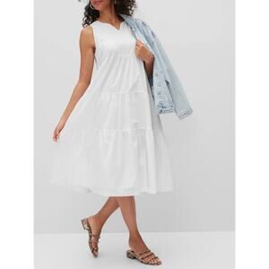 Banana Republic 100% Organic Cotton Tiered White Midi Dress - Size 8